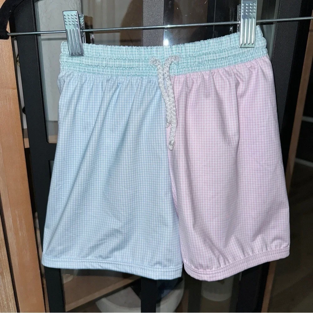 Lullaby Set toddler boys swim trunks shorts pastel gingham pink green colorblock